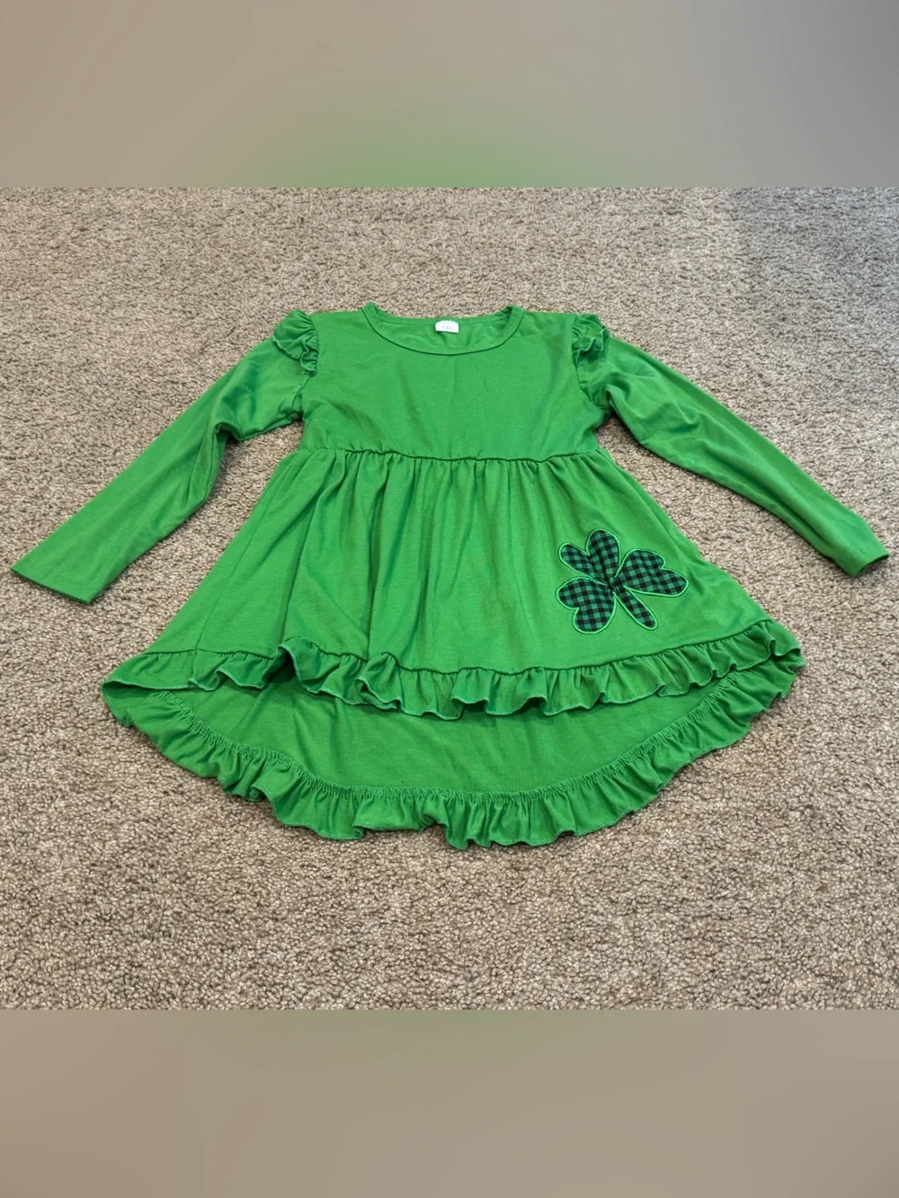 Girls Green Shamrock Ruffle Tunic & Black Leggings Matching Set Sz 7-8Y (7)